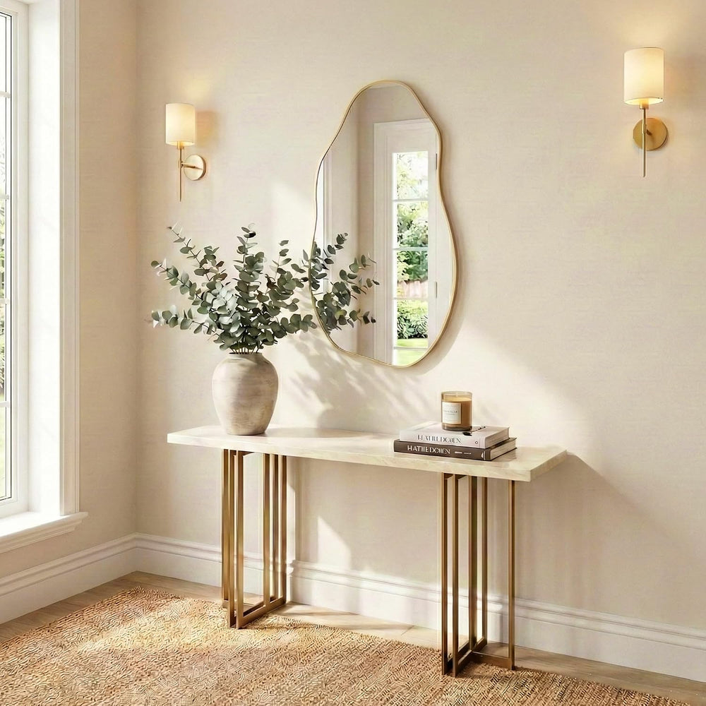 Matte Gold 30x16.5 Inch Irregular Organic Freeform Wall Mirror