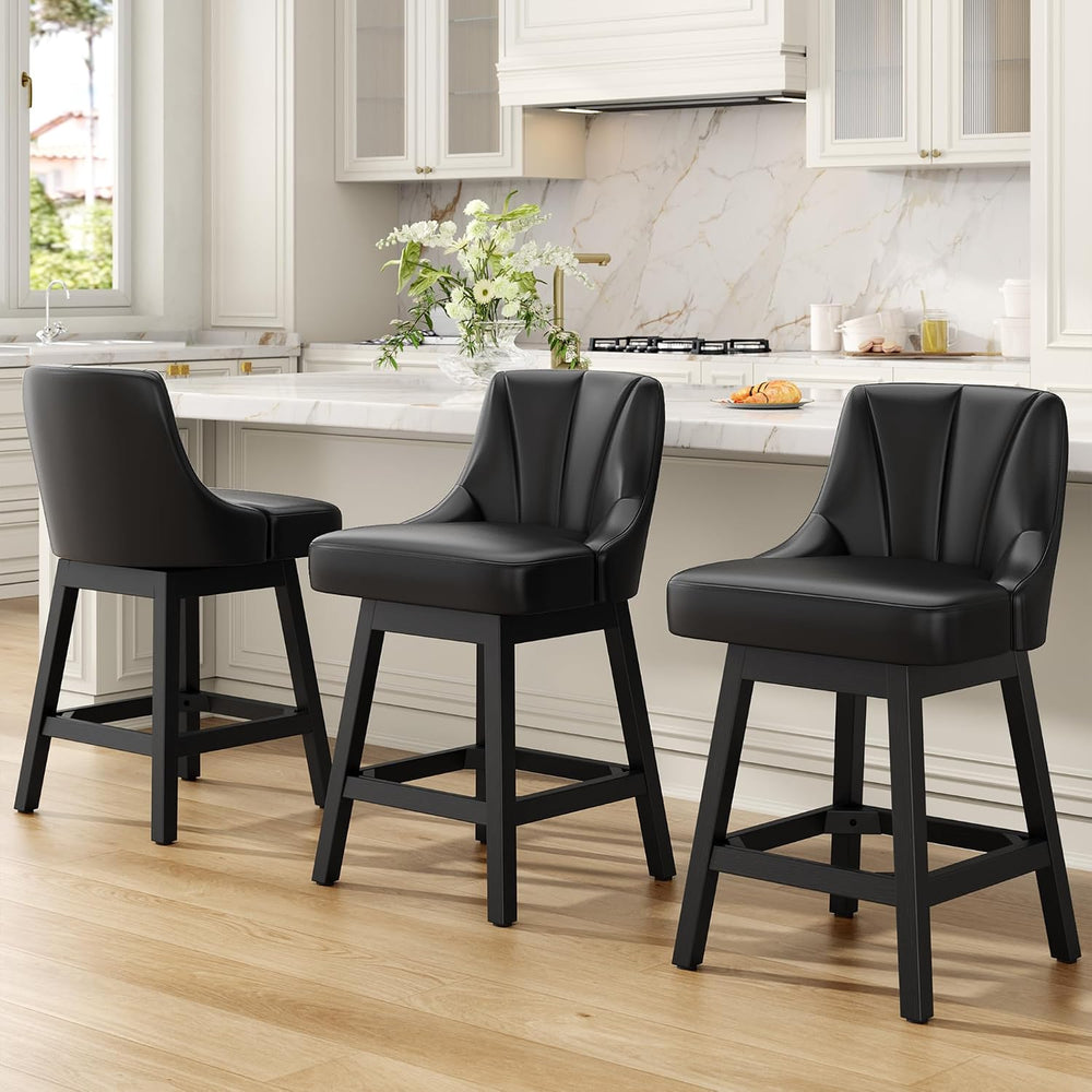 REONEY Swivel Bar Stools Set of 3, 26" Upholstered Counter Height Barstool