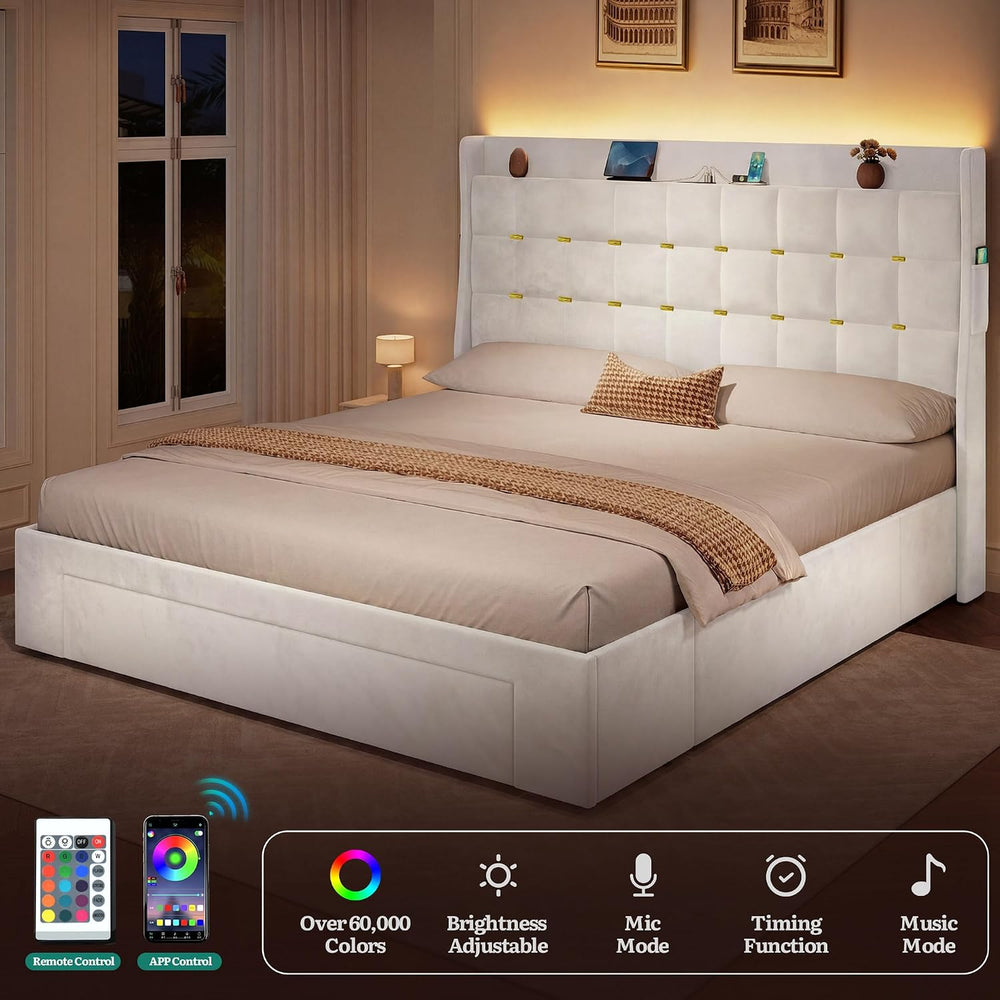 YITAHOME Queen Size Bed Frame with 3 Storage Drawers and RGB LED Lights