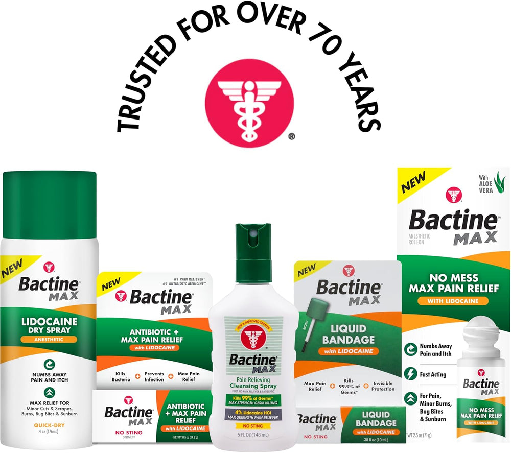 Bactine MAX First Aid Spray, Pain Relief Cleansing Spray, 5 oz (4 Pack)