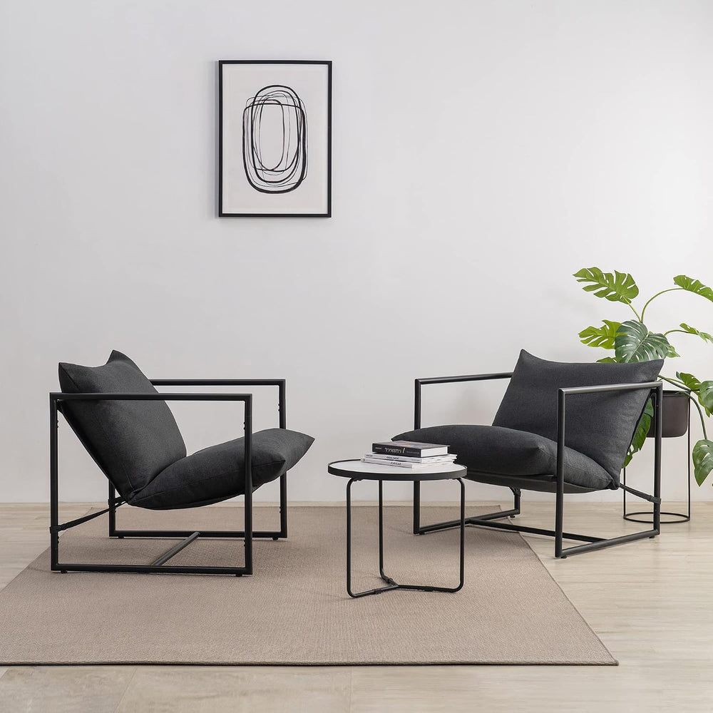 Zinus Aidan Sling Accent Chair, Metal Framed Armchair with Shredded Foam Cush...