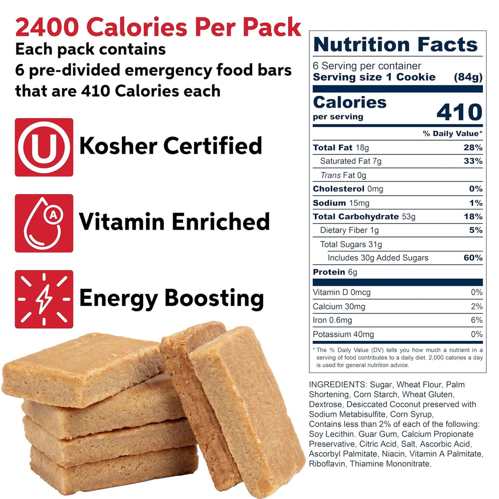 SOS Food Lab Emergency Food Bar - 2400 Calorie Ration (5 Pack Shortbread Cook...