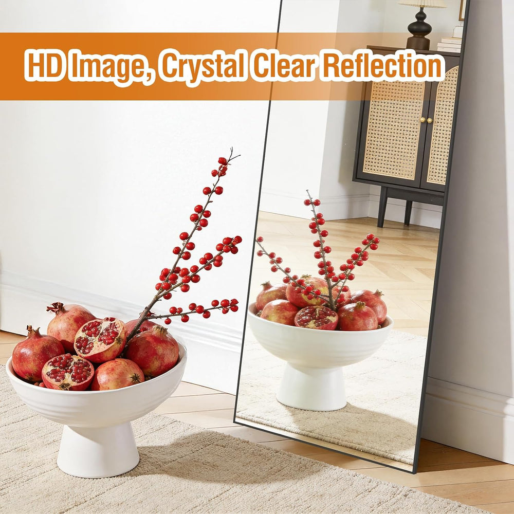 56"x18" Full Length Mirror, Black Aluminum Frame Standing Mirror