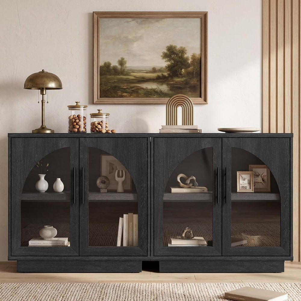 Fatmok Arched Glass Sideboard Buffet Cabinet, 31.5" Farmhouse Accent Sto...