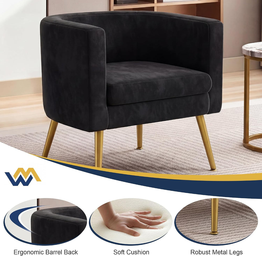 WENTMENT Modern Velvet Accent Chair Barrel Armchair with Gold Metal Legs Upho...