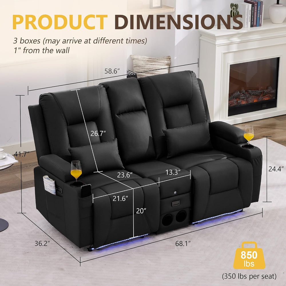 URRED Wall Hugger Power Reclining Loveseat Sofa，Black：68.1" - 2 Seats