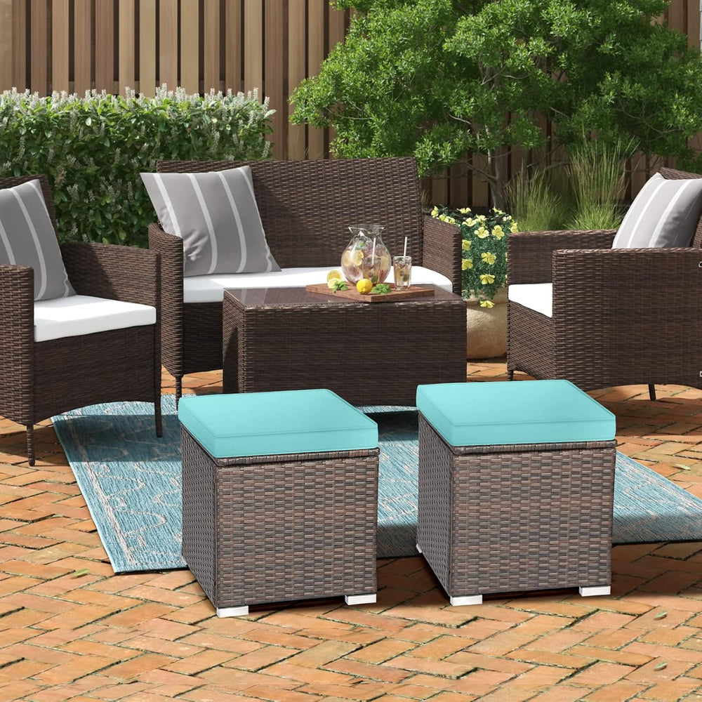 RELAX4LIFE 2-Piece Wicker Outdoor Storage Ottoman Set