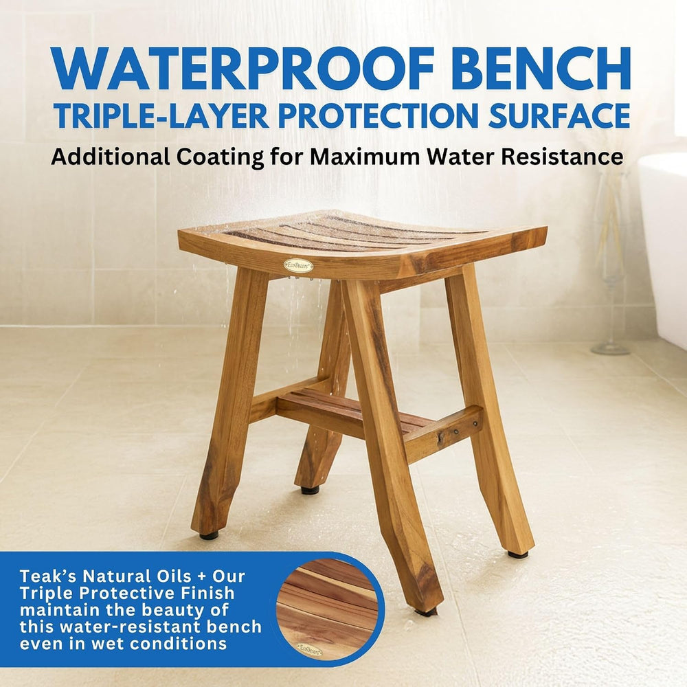 EcoDecors Satori 18-Inch Natural Teak Shower Stool, Waterproof