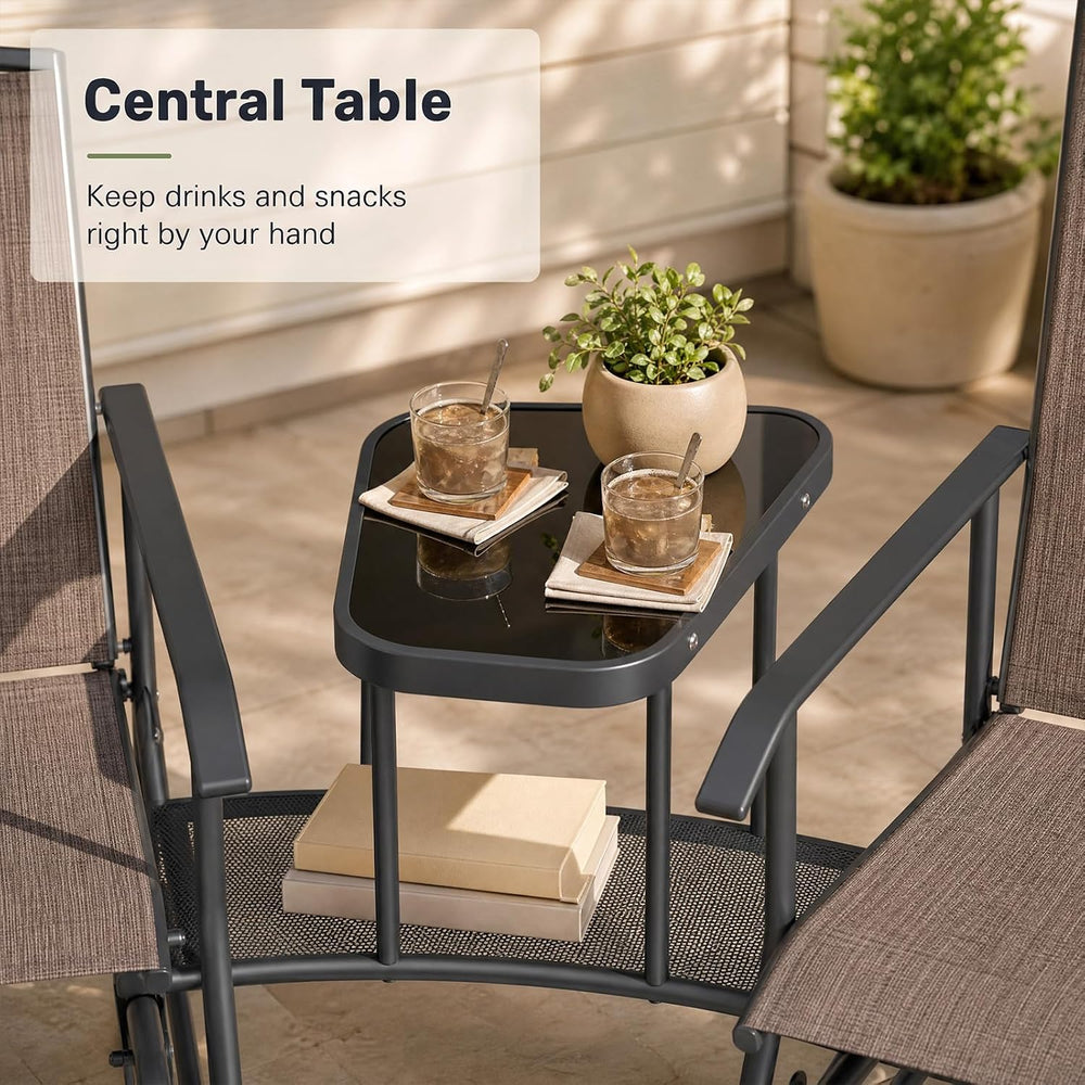 GIANTEX Outdoor Glider Chairs with 2-Tier Center Table, 2-Person Loveseat