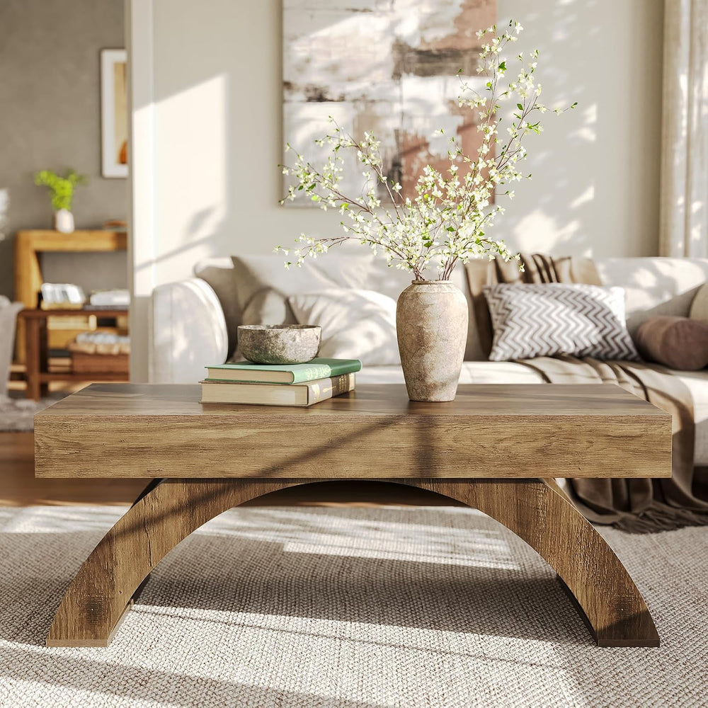 LITTLE TREE Modern Coffee Table, 47” Living Room Table, Rectangle Coffee Tabl...