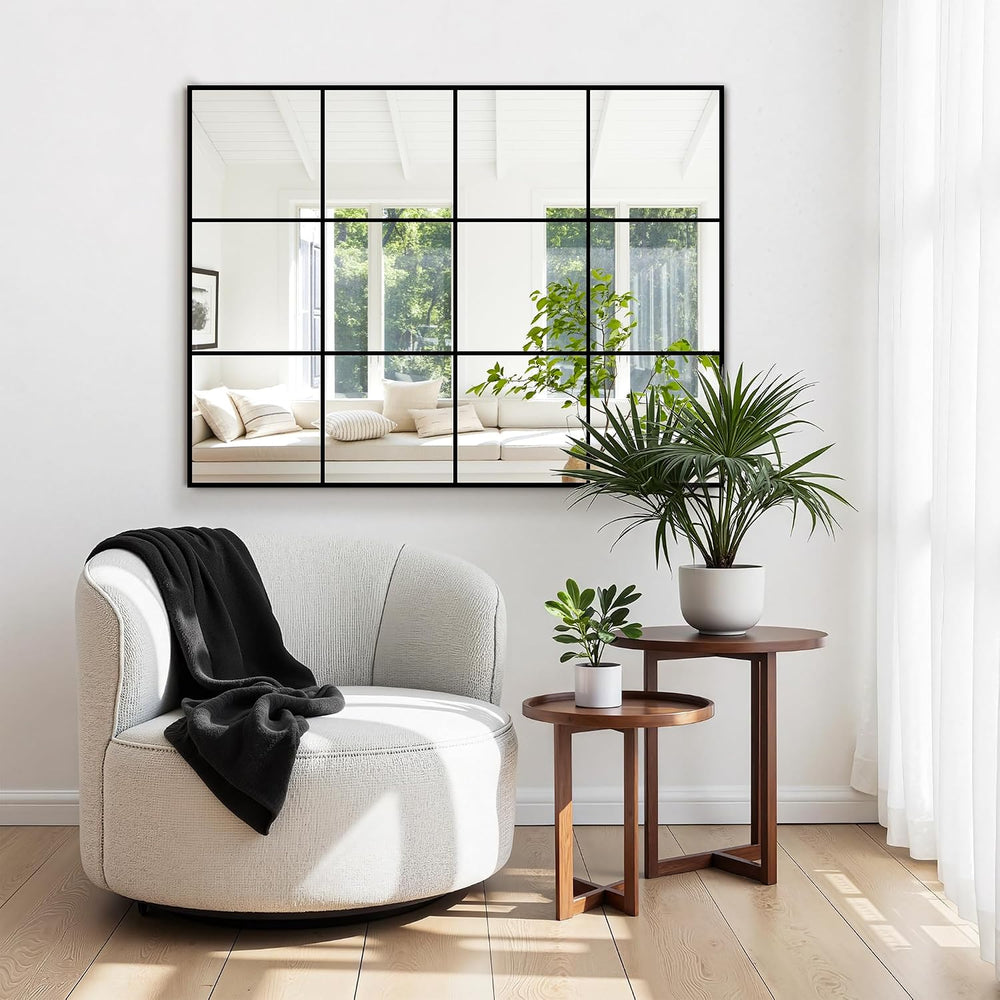 Window Pane Mirror for Wall Decor, 30" x 40" Decorative Mirror, Black
