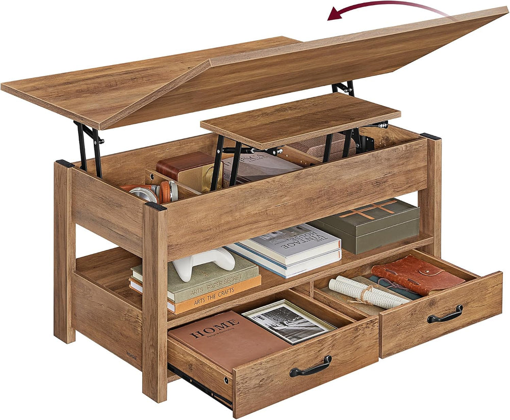 VASAGLE Lift Top Coffee Table, 3 in 1 Center Table with Storage, 2 Drawers