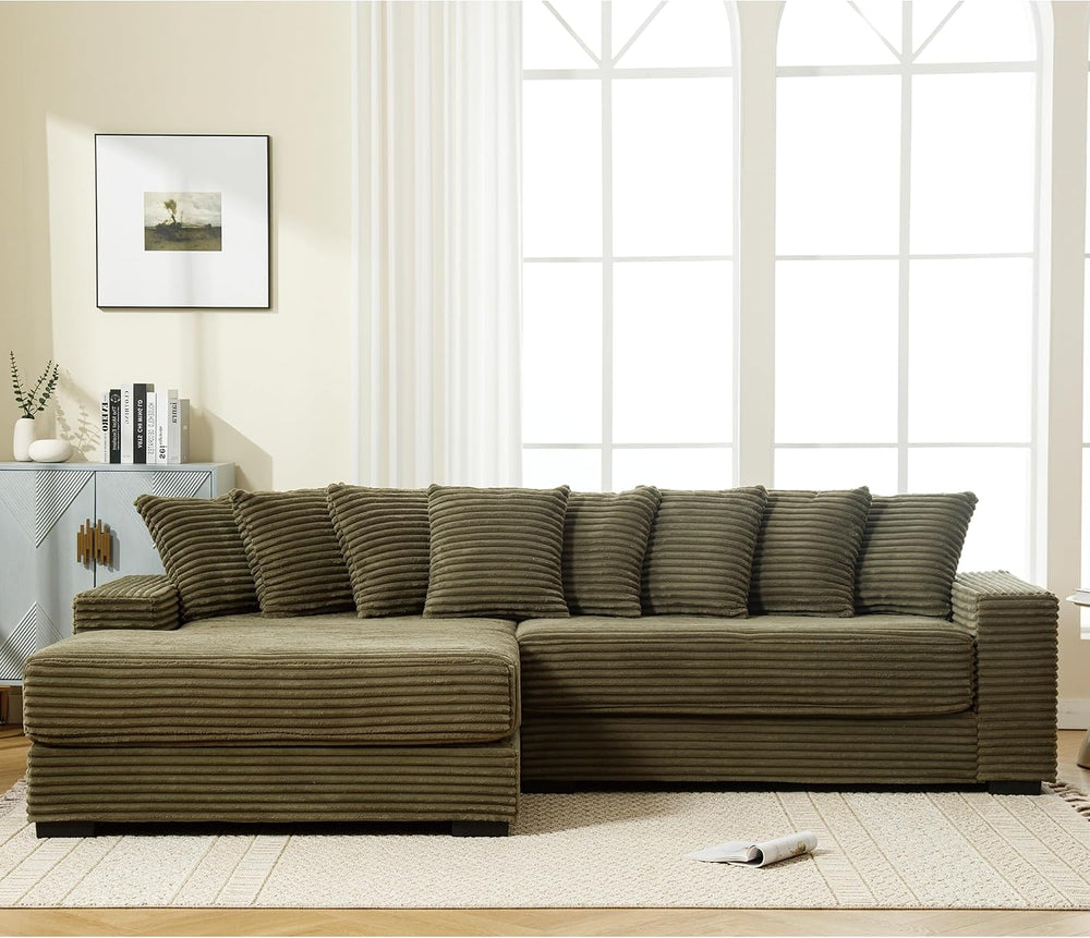 111'' Sleeper Sofa Bed Full Size, Corduroy Modular Sectional Sofa, Green