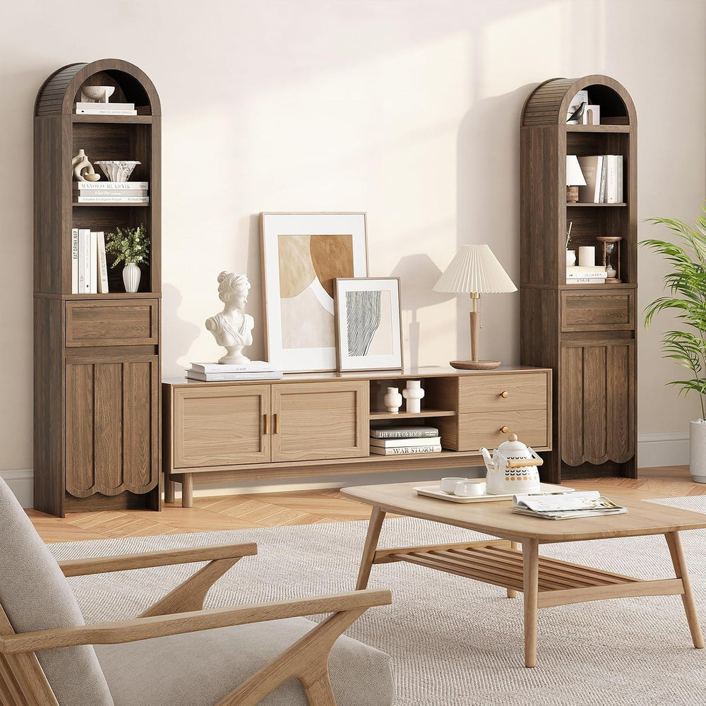 Vabches Tall Storage Cabinet with Arched Fluted Top, 67” Tall Bathroom Storag...