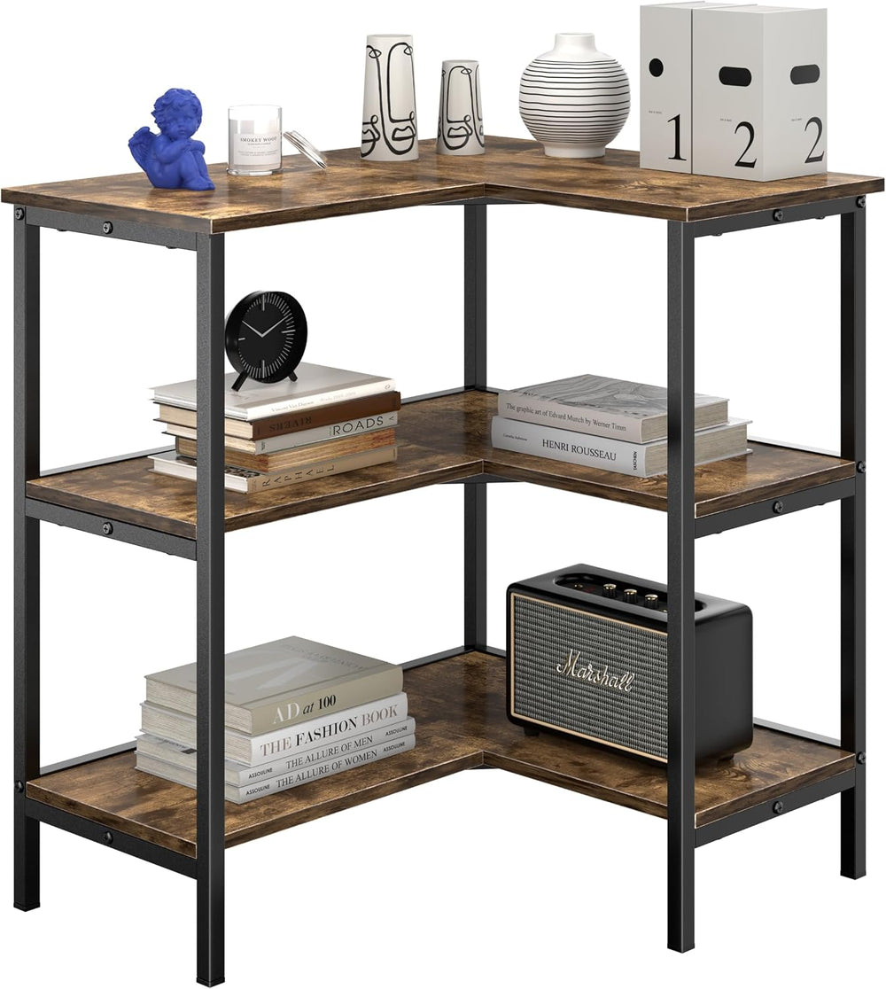 VECELO Corner Cabinet Table with 3 Tier Open Shelf, Multipurpose Display Orga...