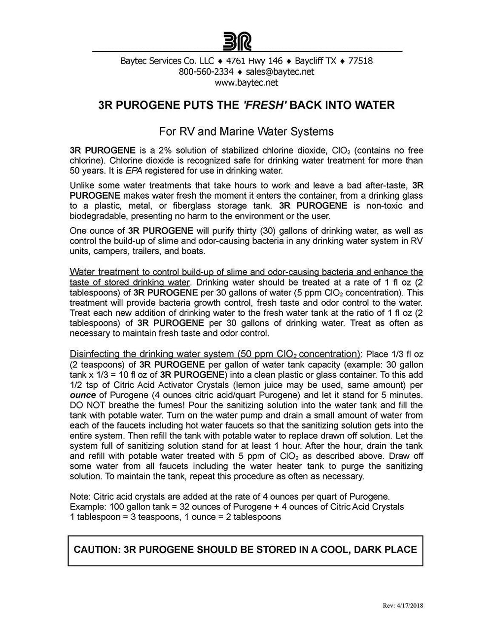 128oz Purogene Water Treatment Preserver and Maintainer for Drinking Water Tr...