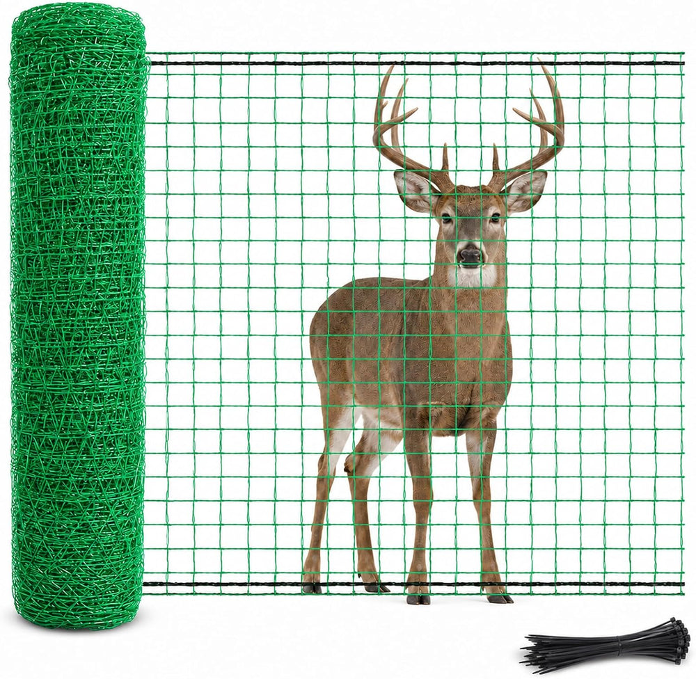 7x100 FT Deer Fence Netting, Plastic Mesh Roll, Garden Protection, Green