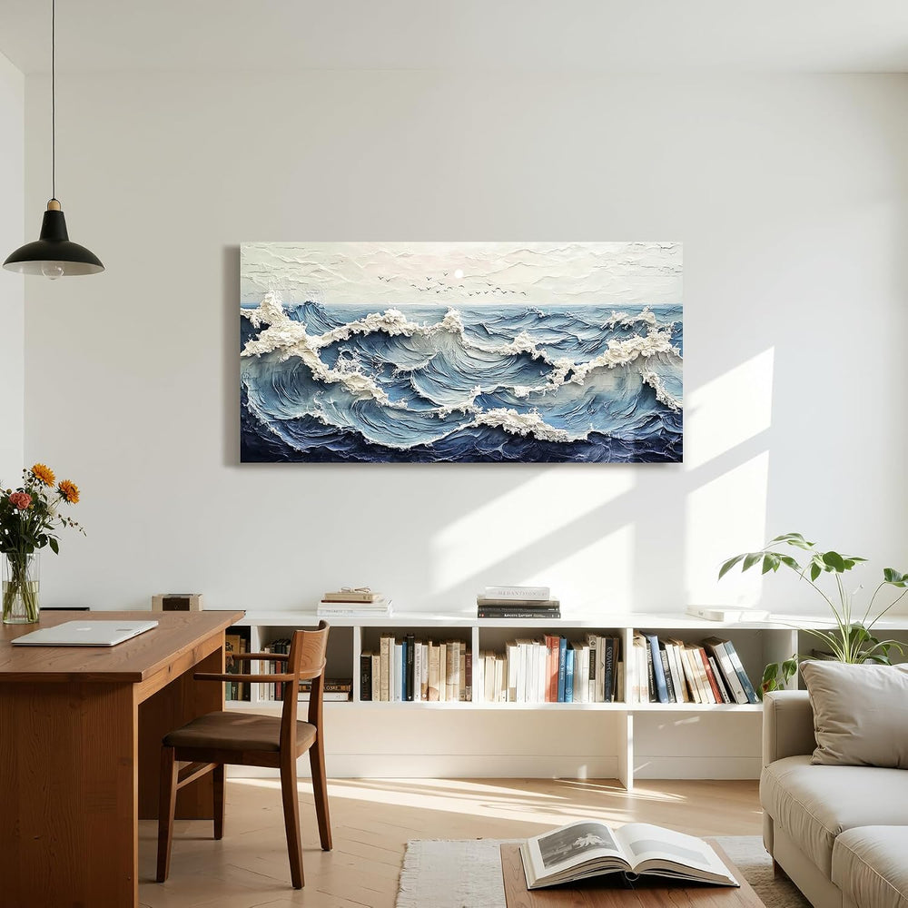 Kinetrix Modern Abstract Wave Wall Art Ocean Large Print Blue White Decor