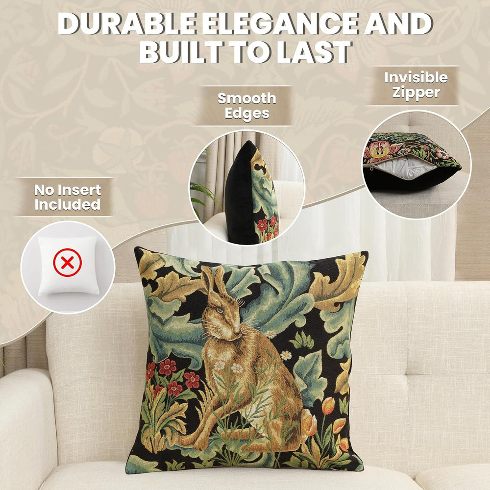 William Morris Brown Hare Hare Tapestry Throw Pillow Cover 18 x 18 in