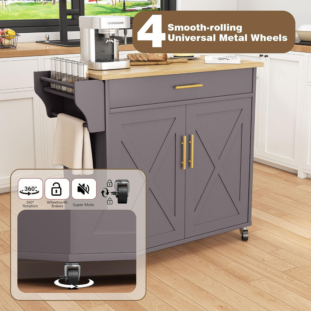 Kitchen Island with Storage, Rolling Island Table with Drop Leaf