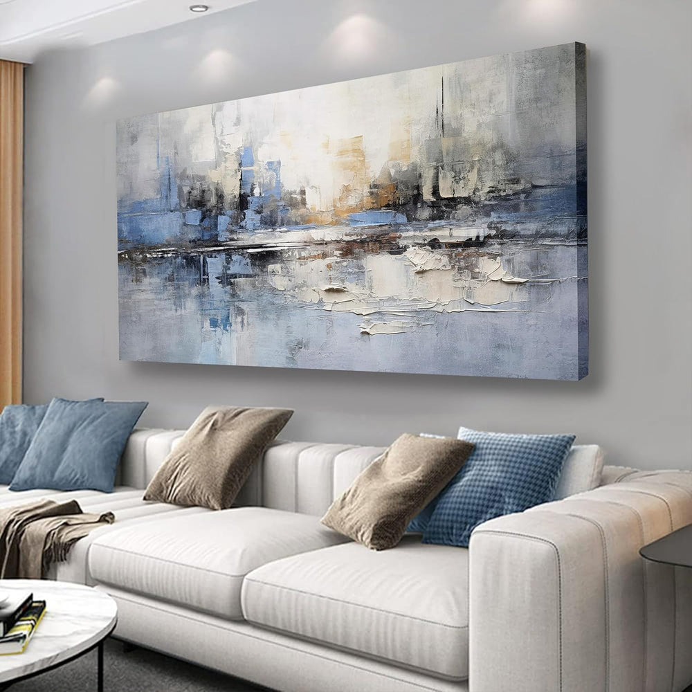 VHMING Abstract Wall Art Wall Decor Blue and Gray White Modern Canvas Wall Pa...