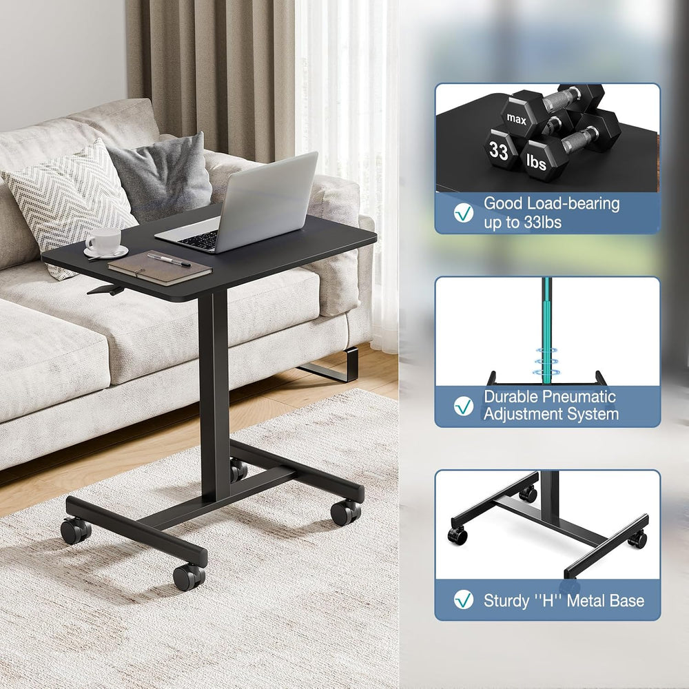 DUMOS Mobile Rolling Desk with Wheels, Small Standing Desks Black
