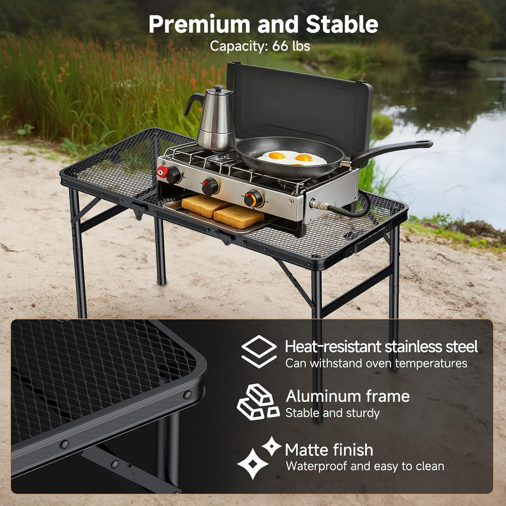 Folding Camping Table, 34.2"x15.7" Picnic Table, 3 Adjust Height