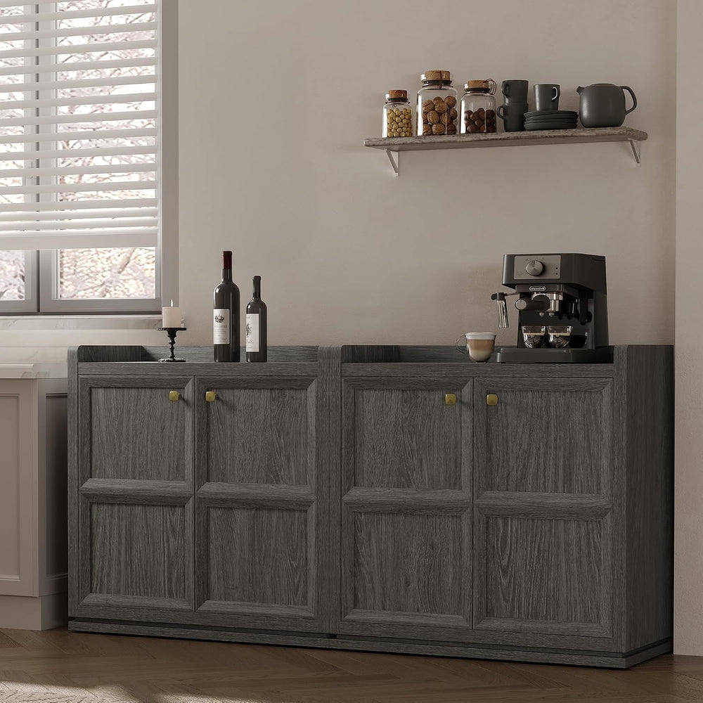 SICOTAS Sideboard Buffet Cabinet with 6 Doors & Shelves, Golden Handles