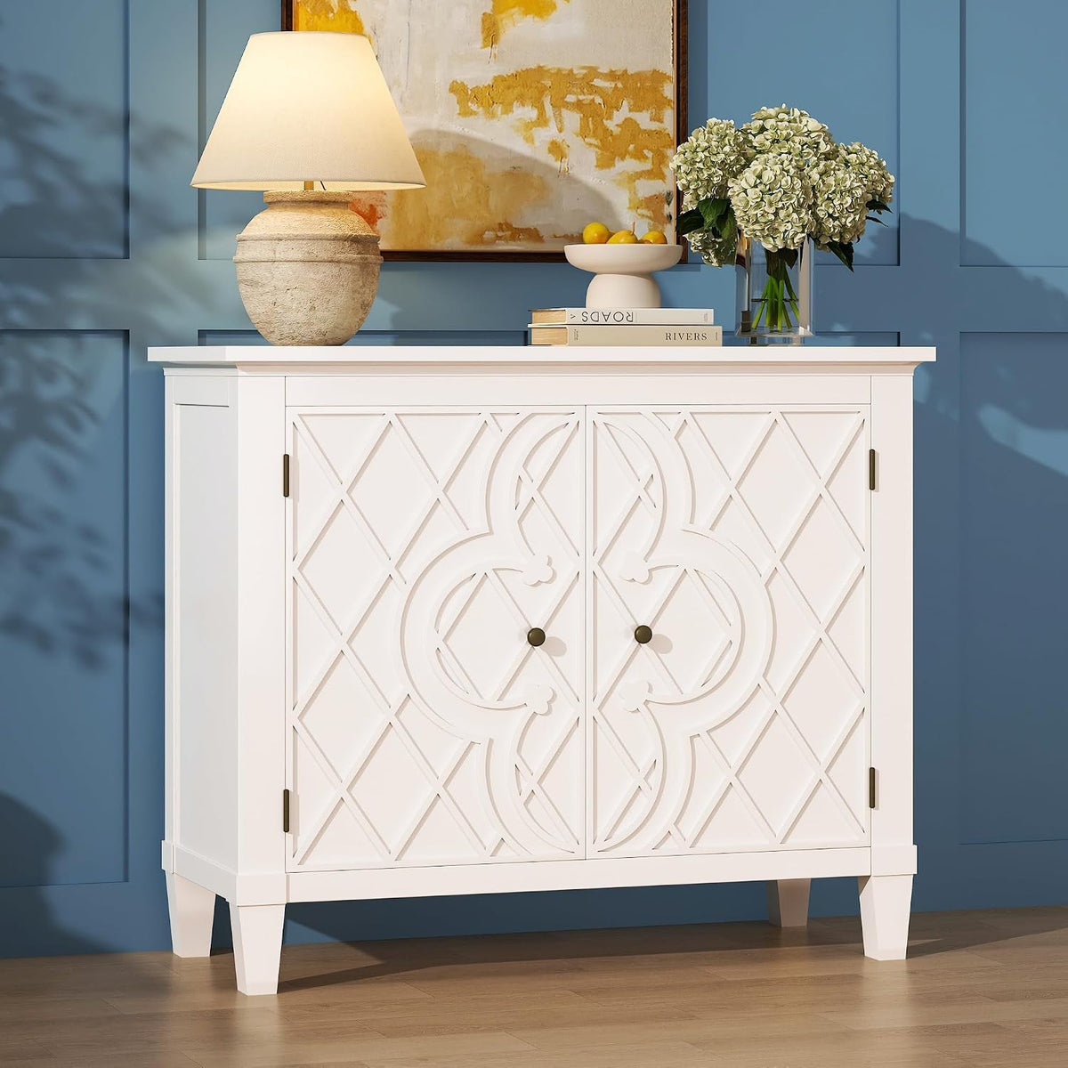 karlott Buffet Cabinet with Storage, Wood Sideboard Accent Cabinet, White