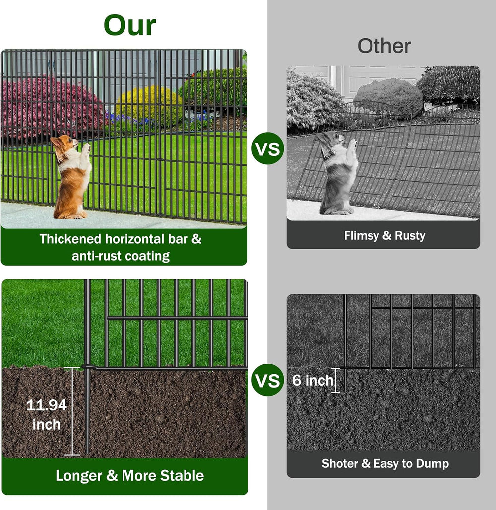 10 Panel No Dig Decorative Garden Fence 48" H x 22.6'L Outdoor Dog B...