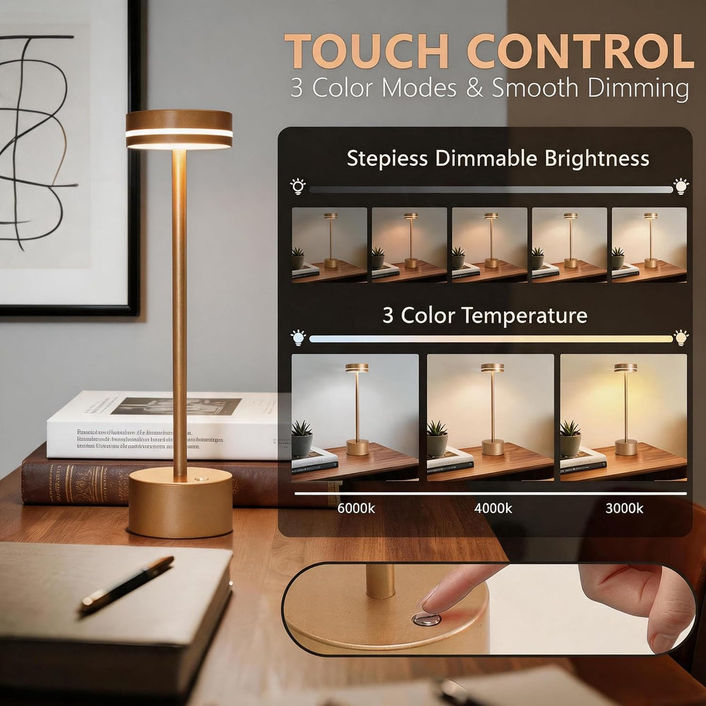 2 Pack Cordless Table Lamps, 5000 mAh Rechargeable Touch LED Lamps