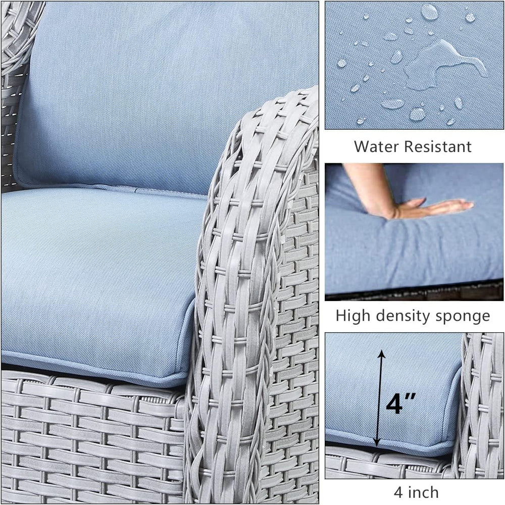 HUMMUH 5 Piece Wicker Patio Set, Loveseat & Swivel Rockers