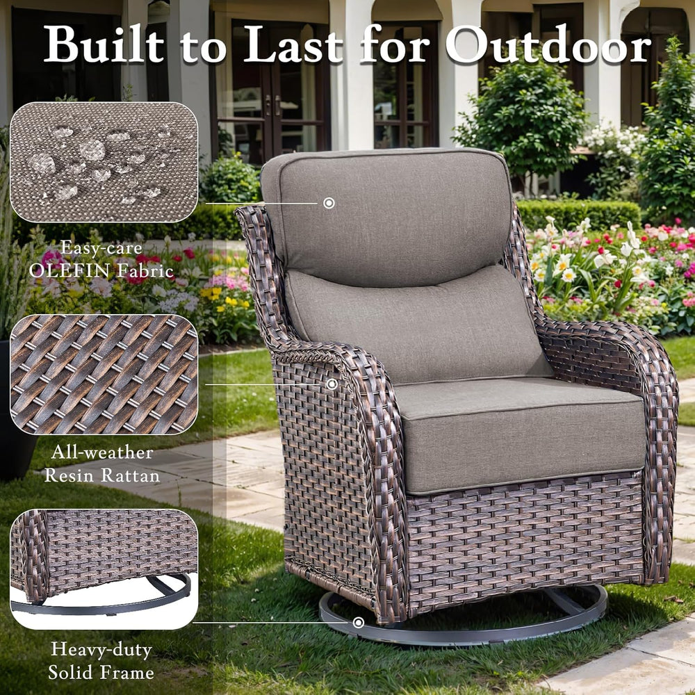 5 PCS Outdoor Bistro Set with Swivel Glider and Ottomans, Brown/Grey
