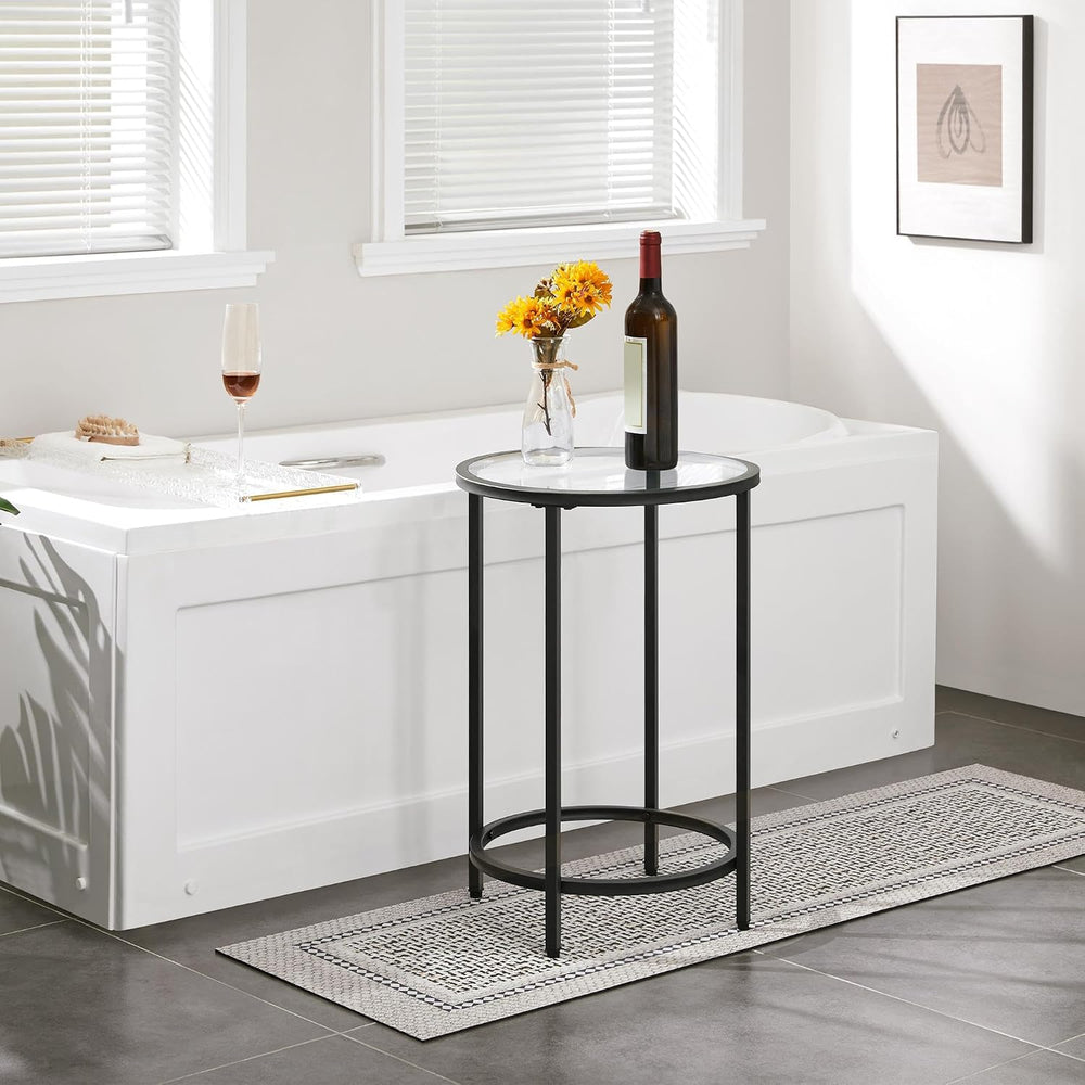 Yaheetech 16'' Round Glass End Tables Set of 2, Black Metal Open-Fram...