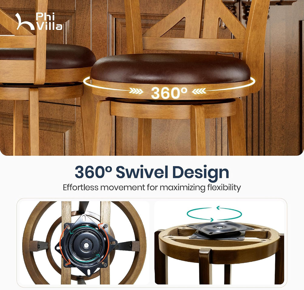 PHI VILLA Swivel Bar Stools Set of 3, 26 Inch Barstools with Backs