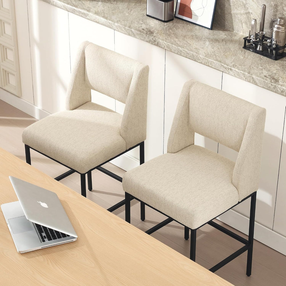 Upholstered Counter Height Stools, Beige Linen Bar Stools with Metal Legs and...