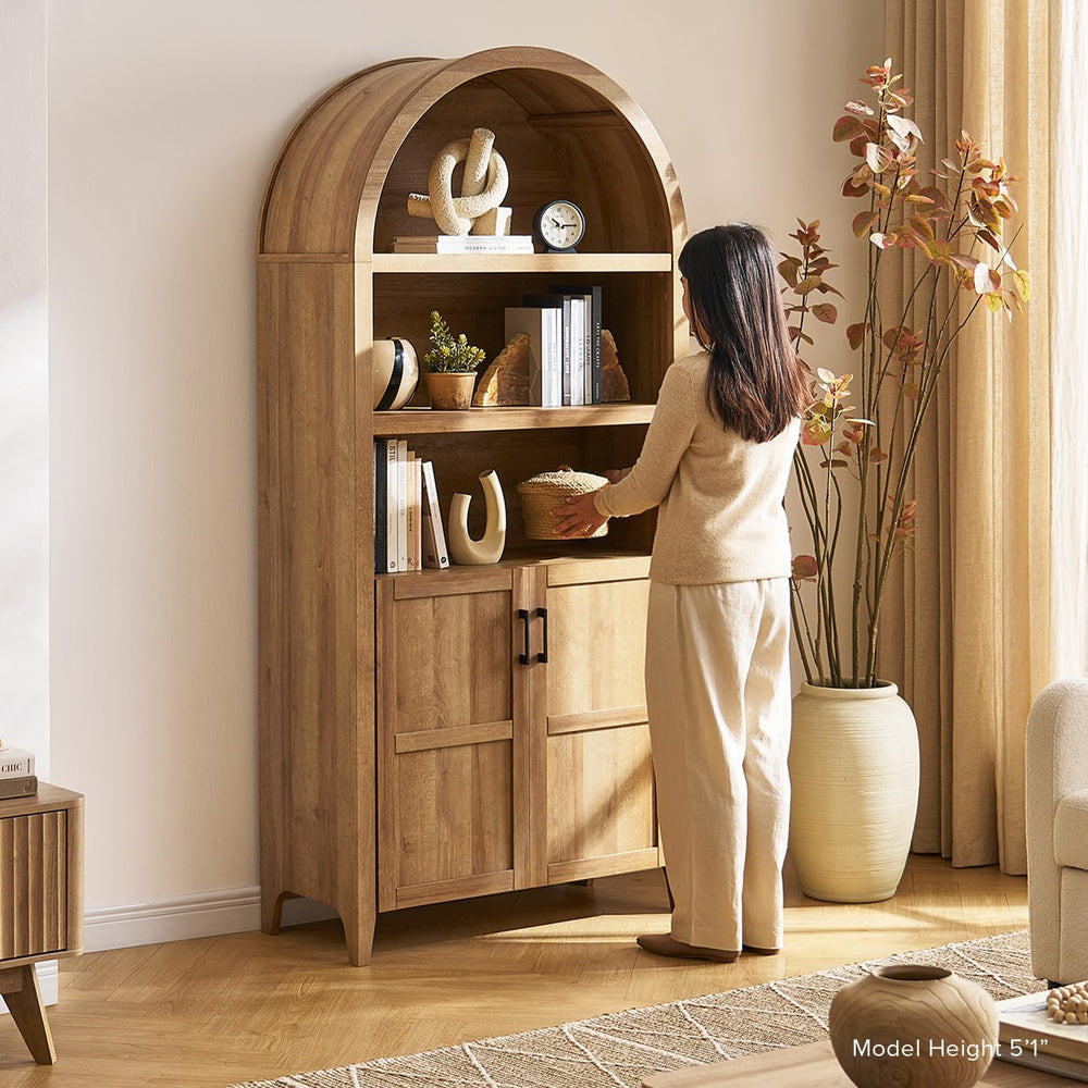 mopio Lauren 77.4" Bookcase, Storage Cabinet, Pantry (Oak)