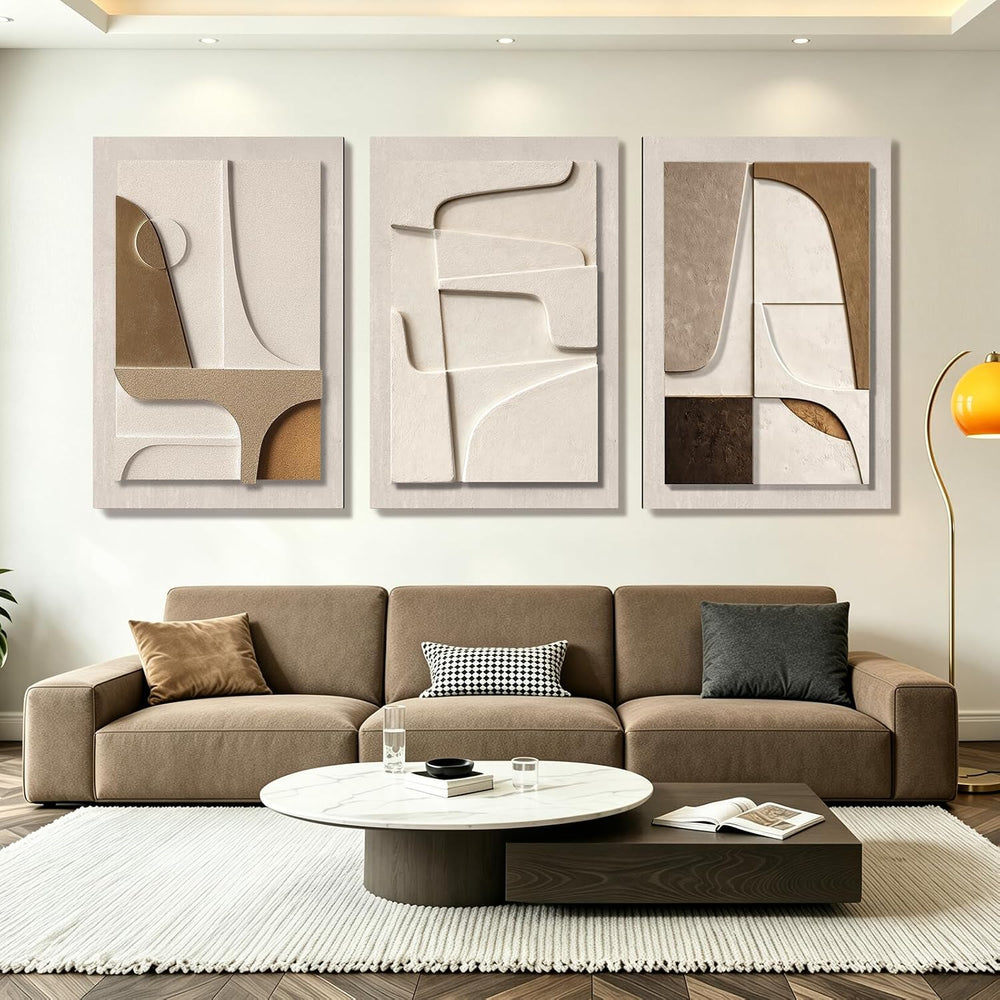 Large Wall Art for Living Room, 3D Boho Textured 3 Piece Set, 24x36 In