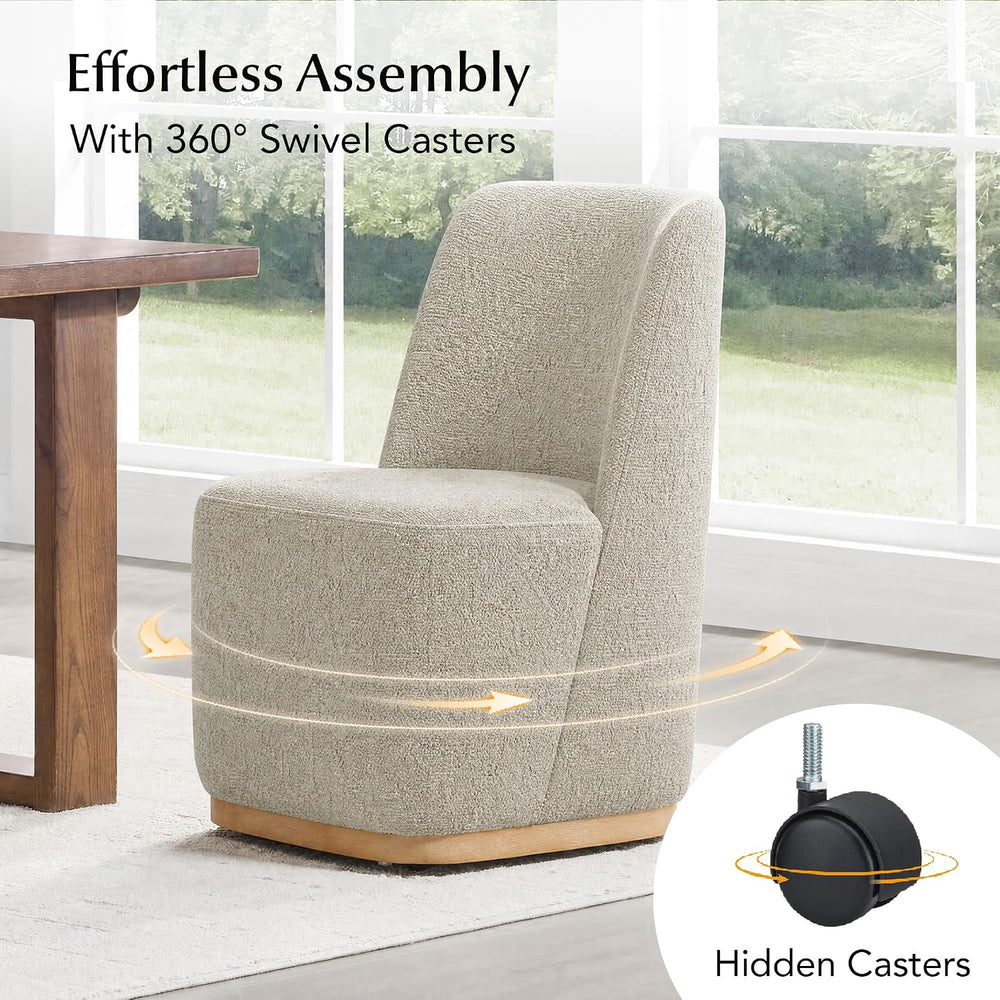 CHITA Upholstered Rolling Dining Chair on Casters Set of 2, Oatmeal