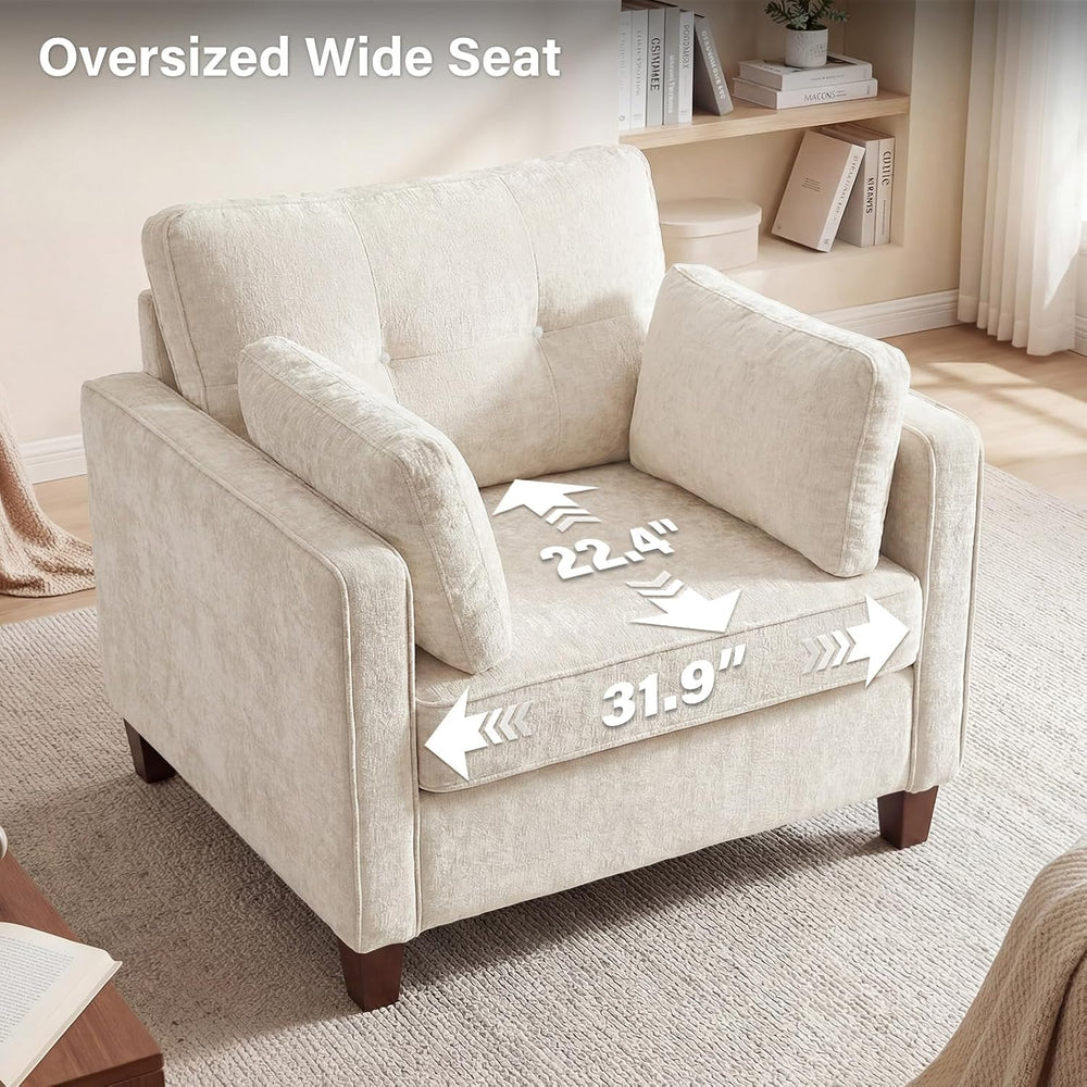 Luxury Oversized Accent Reading Chair for Living Room, 41", Chenille, Beige