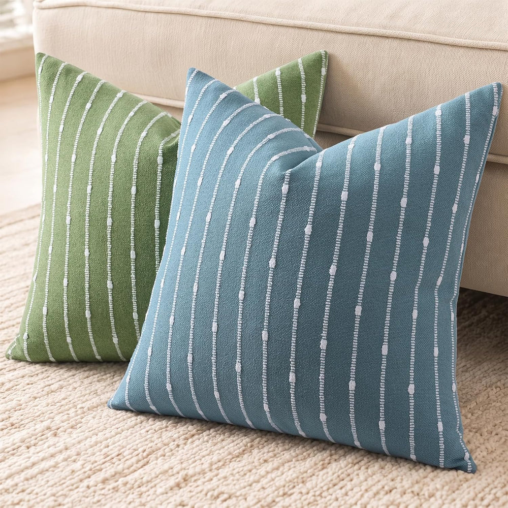 decorUhome Striped Decorative Throw Pillow Covers 22x22 Set of 2, Green