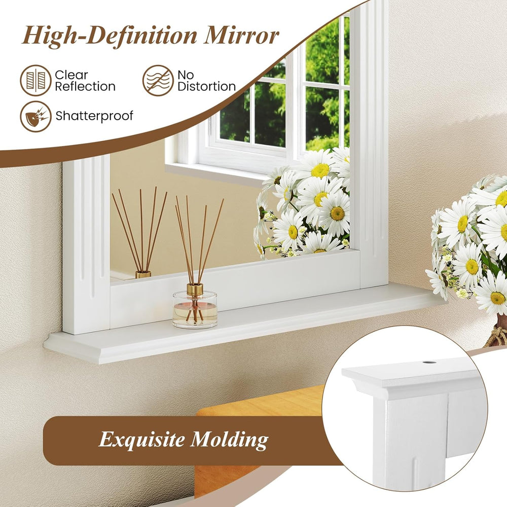 CHARMAID Bathroom Mirror with Shelf - 27" x 22.5" Wall Mirror Over ...