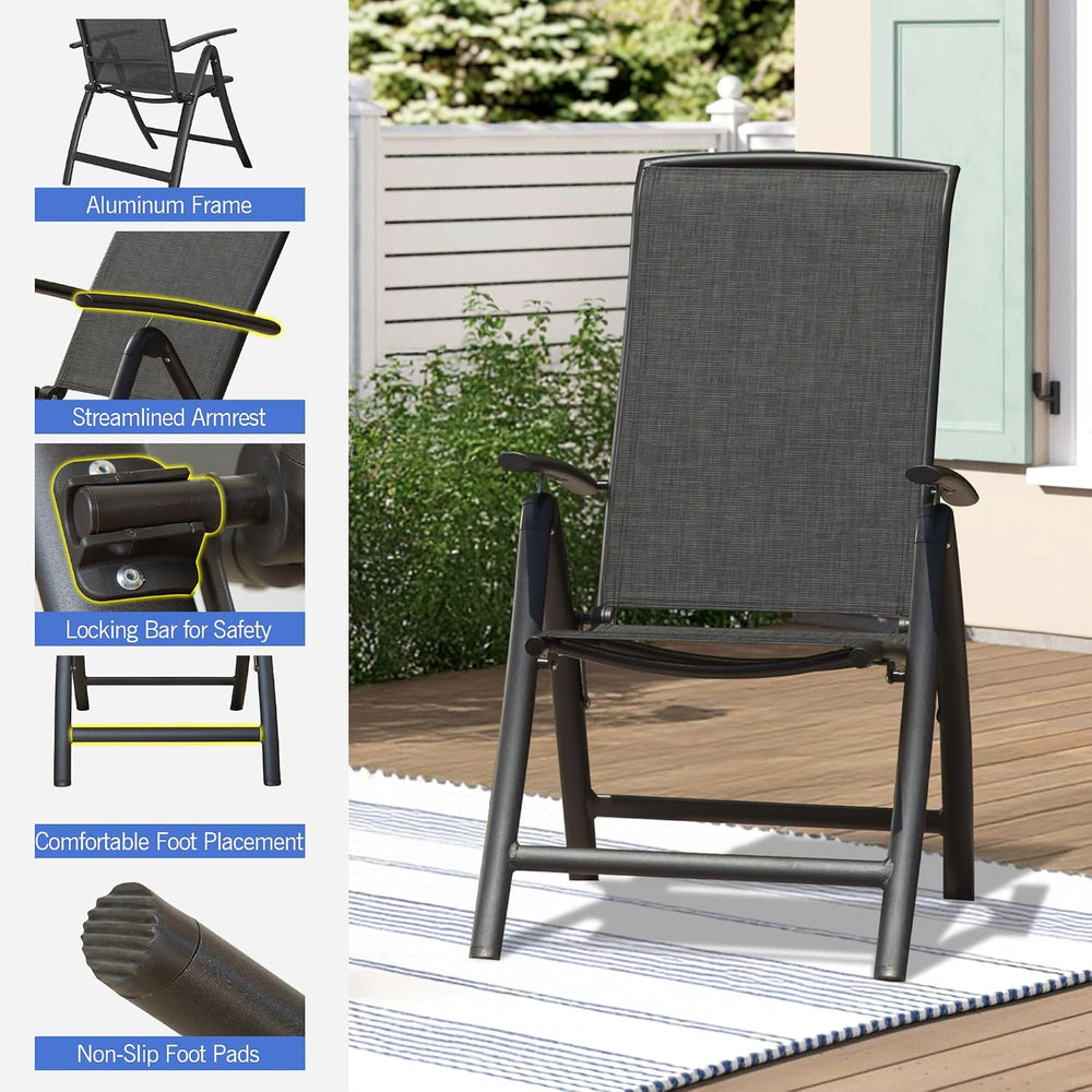 Domi Folding Patio Chairs Set of 2, Aluminium Frame Reclining Sling Lawn Chai...