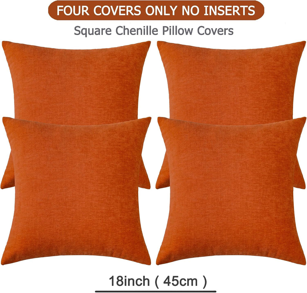 GAWAMAY Orange Chenille Throw Pillow Covers 18x18 Set of 4 for Couch