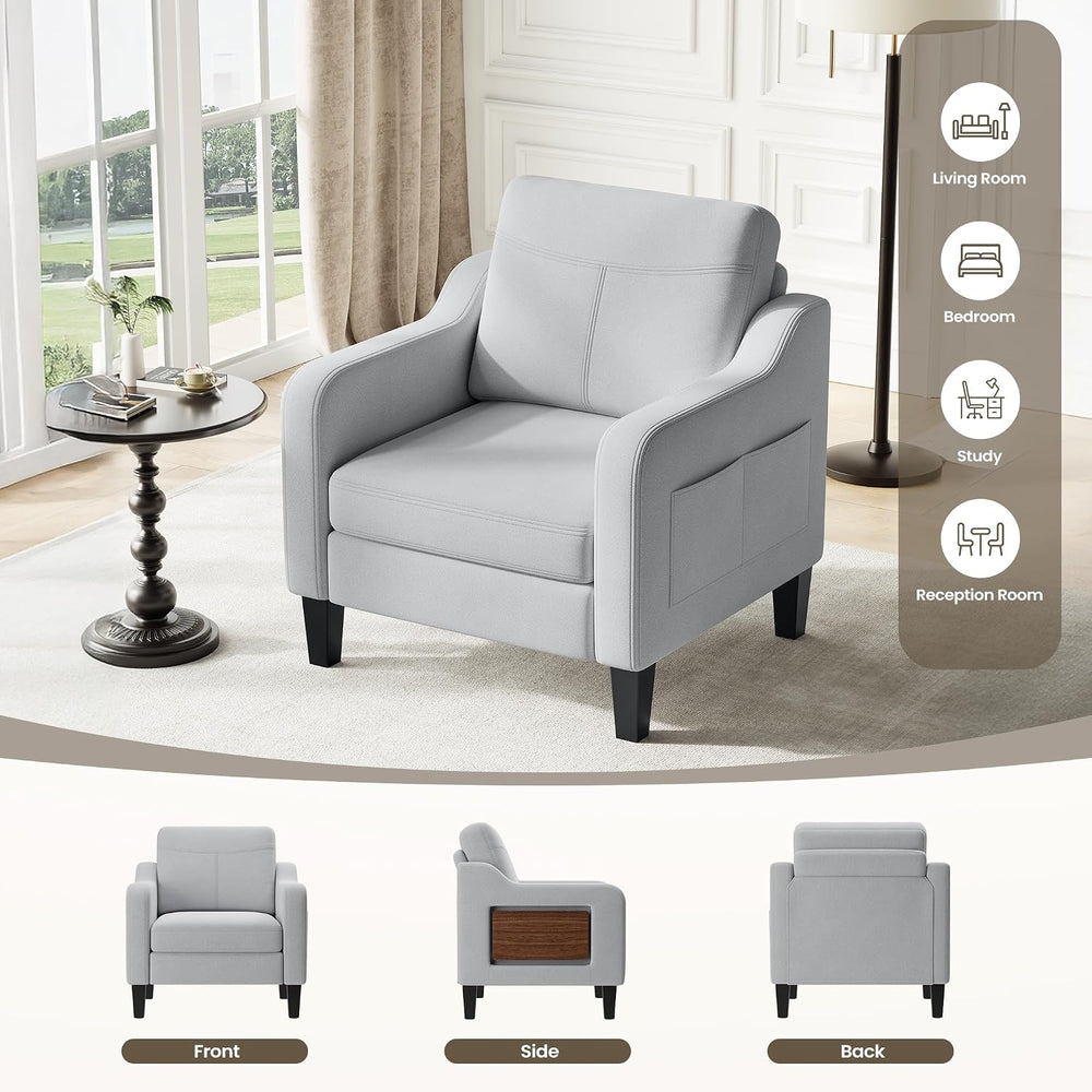 Upholstered Accent Chair with Foldable Side Table for Living Room