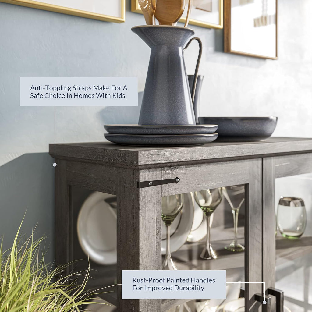 BELLEZE 36" Ashford Glass Display Cabinet - Gray Wash