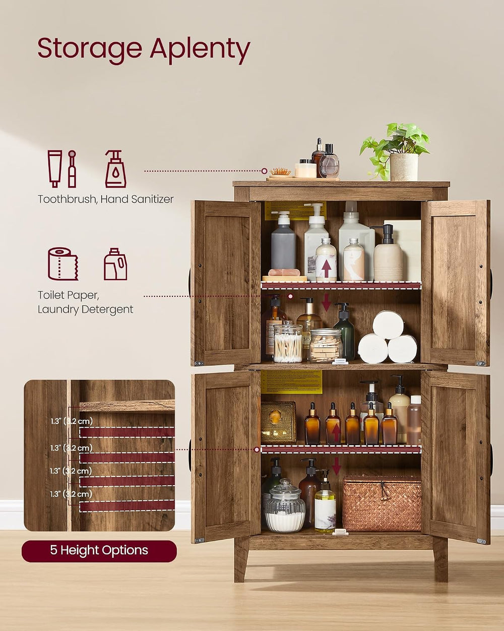 VASAGLE Farmhouse Storage Cabinet with 4 Barn Doors, Adjustable Shelves