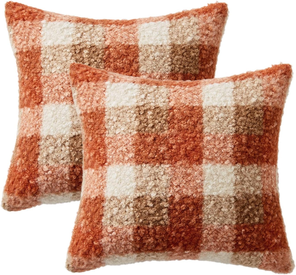 MIULEE Fall Plaid Pillow Covers Boucle Orange 24x24 Set of 2 Euro