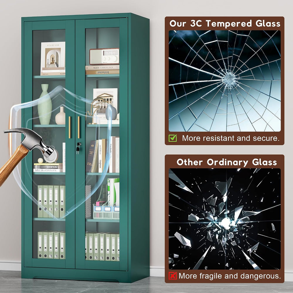 UNICOLY Lockable Display Cabinet with Glass Doors and 4 Adjustable Shelves