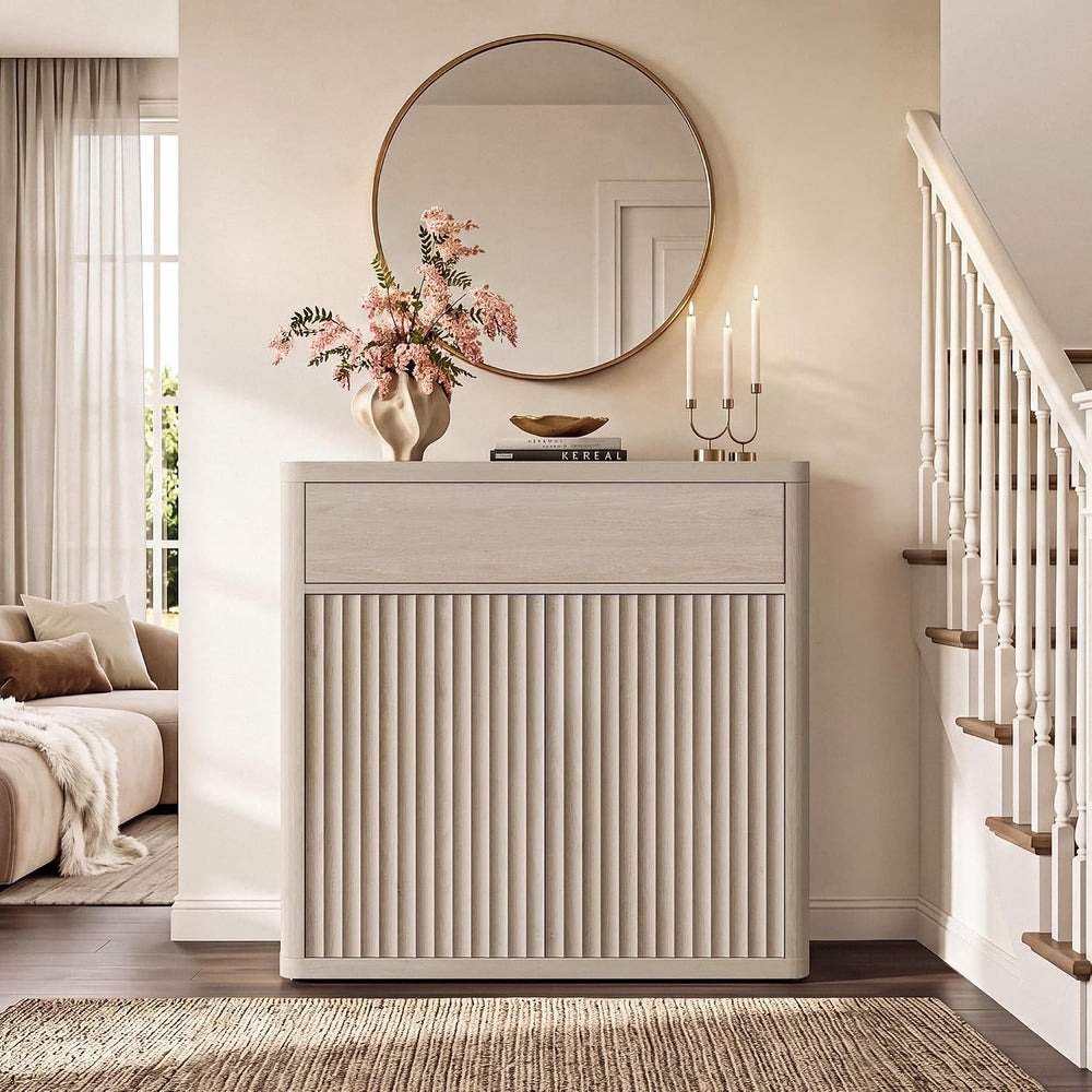 SICOTAS Buffet Cabinet with Storage - Accent Fluted Storage Cabinet with 4 Do...